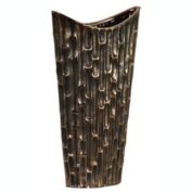 Urban Trends Collection Ceramic Oval Vase with Embossed Rectangular Design Body and Tapered Bottom SM Distressed Finish Black