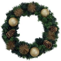 Sunnydaze Christmas Wreath with Golden Baubles and Pinecones - 24 Inches