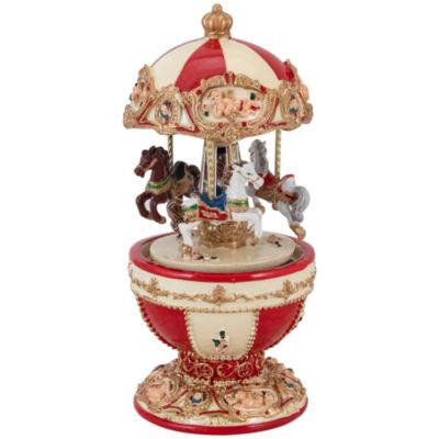 Northlight 7.25&quot; Animated and Musical Horses and Cupids Carousel