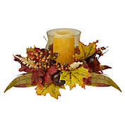 Northlight 15" Fall Apple and Berry Glass Hurricane Pillar Candle Holder Thanksgiving Centerpiece