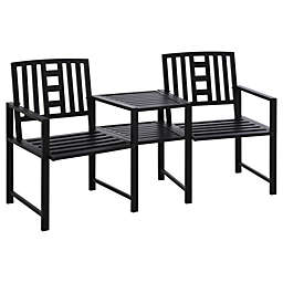 Outsunny Outdoor Double Tete-a-Tete Patio Lounge Chair with Center Coffee Table, Metal Frame & Elegant Appearance, Black