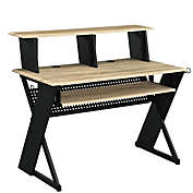 Saltoro Sherpi Tin 47 Inch Wood Music Desk Studio Station, Keyboard Tray, Shelves, Brown-