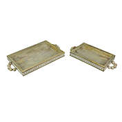 PD Home & Garden Set of 2 Hand Carved White Washed Wooden Decorative Serving Trays Home Decor
