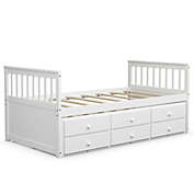 Slickblue Twin Captain&#39;s Bed with Trundle Bed with 3 Storage Drawers-White
