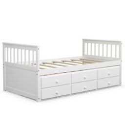 Slickblue Twin Captain's Bed with Trundle Bed with 3 Storage Drawers-White