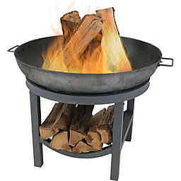 Sunnydaze Outdoor Camping or Backyard Cast Iron Round Fire Pit with Built-In Log Rack - 30