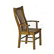 A-America Laurelhurst Slatback Arm Chair, Contoured Solid Wood Seat, Rustic Oak Finish