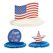 Blue Panda 4th of July Party Centerpiece, Paper Honeycomb Decorations (3 Pack)