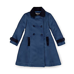 Hope & Henry Girls' Long Dress Coat, Dark Blue with Dark Navy Velvet Trim, 3