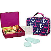Bentology Lunch Bag and Box Set for Kids - Girls Insulated Lunchbox Tote, Bento Box, 5 Containers and Ice Pack - 9 Pieces - Nautical