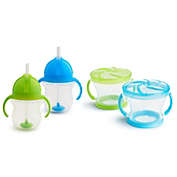 Happy Snacker Snack Catcher and Toddler Weighted Straw Sippy Cup Set, 4 Count Blue/Green