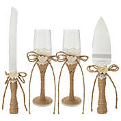 Juvale 4 Piece Rustic Wedding Cake Knife and Server Set with Champagne Glasses for Bride and Groom, Country Theme