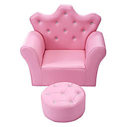 Slickblue Pink Kids Sofa Armrest Couch with Ottoman-Pink