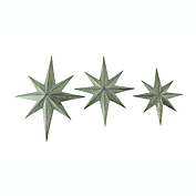 Zeckos Set of 3 Mid-Century Modern Galvanized Zinc Finish 8 Pointed Compass Star Wall Hangings