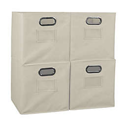 Niche Cubo Set of 4 Foldable Fabric Storage Bin with Built-in Chrome Handles - Natural