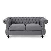 Contemporary Home Living 61.75" Gray and Brown Traditional Chesterfield Loveseat Sofa