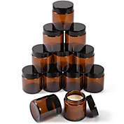 Juvale Round Amber Glass Jars with Lids for Cosmetics (4 oz, 12 Pack)