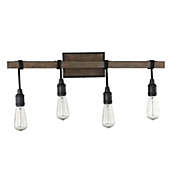 Trade Winds Lighting TW109939-W Thrasher, 4-Light Farmhouse Bare Bulb Industrial Wrapped Beam Bathroom Vanity Light in Rustic Wood Finish (28" W x 11" H)