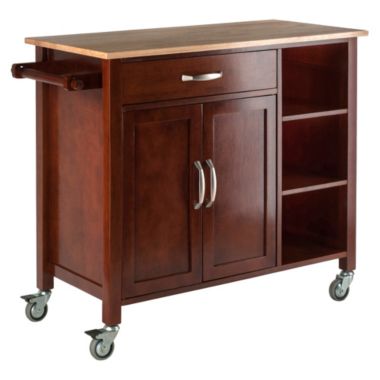 Mabel Utility Kitchen Cart, Walnut and Natural. View a larger version of this product image.