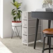 Emma + Oliver 4 Drawer Slim Dresser Storage Tower-White Wood Top & Gray Fabric Pull Drawers