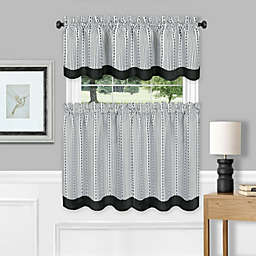 Farmhouse Striped Café Kitchen Curtain Tier & Valance Set - 58 in. W x 24 in. L, Black