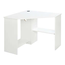 HOMCOM Corner Computer Desk with Storage Shelf, Writing Table Study Workstation for Home Office, White