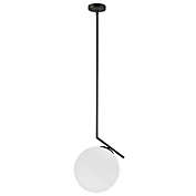 Dainolite Orion Single Light LED Compatible Black Pendant with White Glass Globe Shade