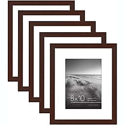 Americanflat 8x10 Picture Frame in Mahogany - Displays 5x7 With Mat and 8x10 Without Mat - Set of 5 Frames - Sawtooth Hanging Hardware and Easel Stand Included For Horizontal and Vertical Display