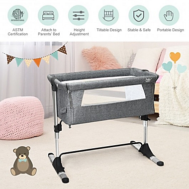 Costway Travel Portable Baby Bed Side Sleeper  Bassinet Crib with Carrying Bag-Gray. View a larger version of this product image.