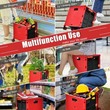 Details about   Costway Foldable Utility Cart Telescoping Handle Trolley Travel Shopping Red 
