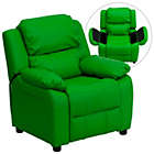 Alternate image 1 for Flash Furniture Deluxe Padded Contemporary Green Vinyl Kids Recliner With Storage Arms - Green Vinyl