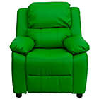 Alternate image 3 for Flash Furniture Deluxe Padded Contemporary Green Vinyl Kids Recliner With Storage Arms - Green Vinyl