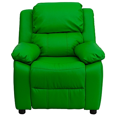 Flash Furniture Deluxe Padded Contemporary Green Vinyl Kids Recliner With Storage Arms - Green Vinyl. View a larger version of this product image.