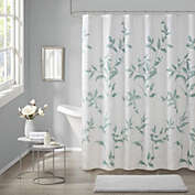 Cecily Bathroom Shower, Printed Botanical Design Modern Privacy Bath Fabric Curtains, 72"x72", Seafoam