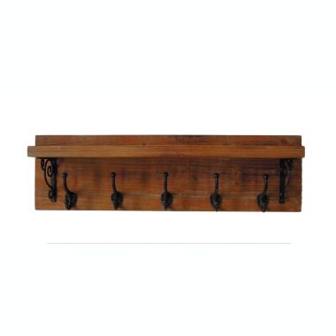 TX USA Victoria Wooden Wall Shelf with Metal Hooks - Natural. View a larger version of this product image.