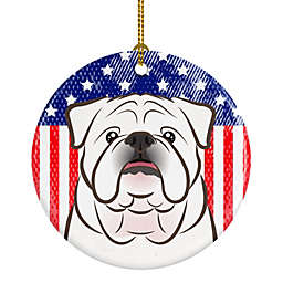 Caroline's Treasures American Flag and White English Bulldog  Ceramic Ornament 2.8 x 2.8