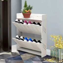 Miumaeov 3 Layer Modern Striped Tipping Shoe Cabinet  in White
