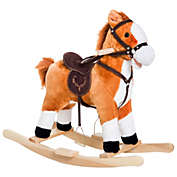 Qaba Kids Plush Toy Rocking Horse Ride on with Realistic Sounds -  Brown