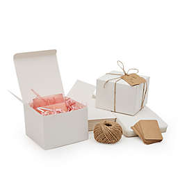 Stockroom Plus White Paper Gift Boxes with Lids, Bulk Set with Twine and Gift Tags (5x5x3.5 In, 30 Pack)