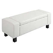 HOMCOM 42" Faux Leather Storage Ottoman Bench Organizer Chest Rectangular Footstool with Hinged Lid for Living Room, Entryway, or Bedroom - Cream White