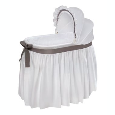 Badger Basket Co. Wishes Oval Bassinet - Full Length Skirt - White/Gray. View a larger version of this product image.