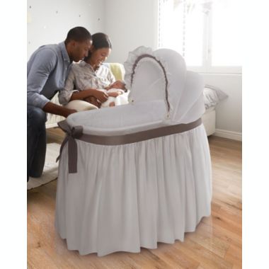Badger Basket Co. Wishes Oval Bassinet - Full Length Skirt - White/Gray. View a larger version of this product image.