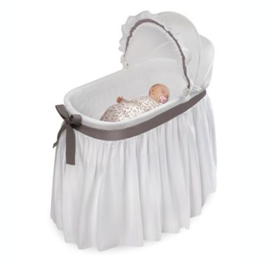 Badger Basket Co. Wishes Oval Bassinet - Full Length Skirt - White/Gray. View a larger version of this product image.