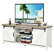 Costway TV Stand Media Center Console Cabinet with Sliding Barn Door - White