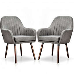 Costway Set of 2 Fabric Upholstered Accent Chairs with Wooden Legs-Gray