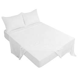 PiccoCasa 4 Piece Brushed Polyester Bed Sheets Set, King White