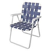 Rio Gear Camp and Go Portable Folding Web Chair For Camping, Beach, White Steel Frame, Blue Webbing