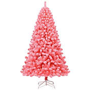 Costway Pink Christmas Tree with Snow Flocked PVC Tips and Metal Stand-7.5 ft