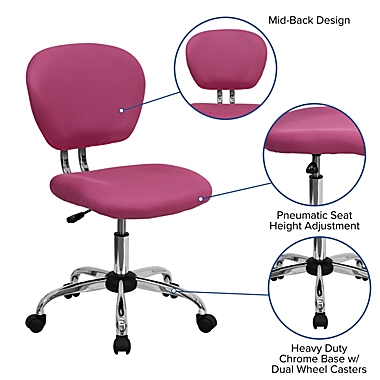 Emma + Oliver Mid-Back Pink Mesh Swivel Task Office Chair with Chrome Base. View a larger version of this product image.