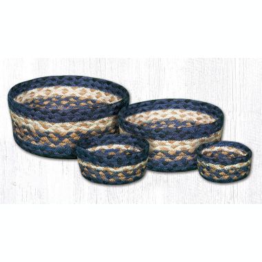 Earth Rugs CB-79 Light & Dark Blue / Mustard Casserole Baskets Set of 4. View a larger version of this product image.